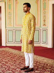 Floral Embroidered Viscose Rayon Kurta Set ( 65KP P 5533Mustard )
