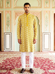 Floral Embroidered Viscose Rayon Kurta Set ( 65KP P 5533Mustard )