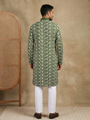 Floral Embroidered Viscose Rayon Kurta Set ( 65KP P 5533Olive )