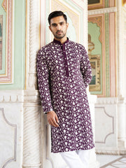 Floral Embroidered Viscose Rayon Kurta Set ( 65KP P 5533Purple )