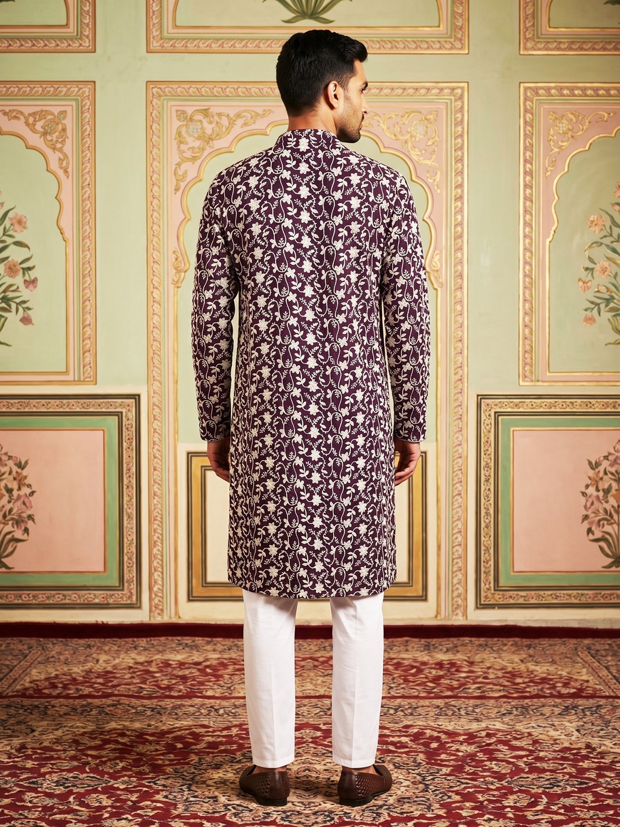 DesiQlo Men Embroidered Kurta Pyjama Set - Purple - 65KP_P_5533Purple_