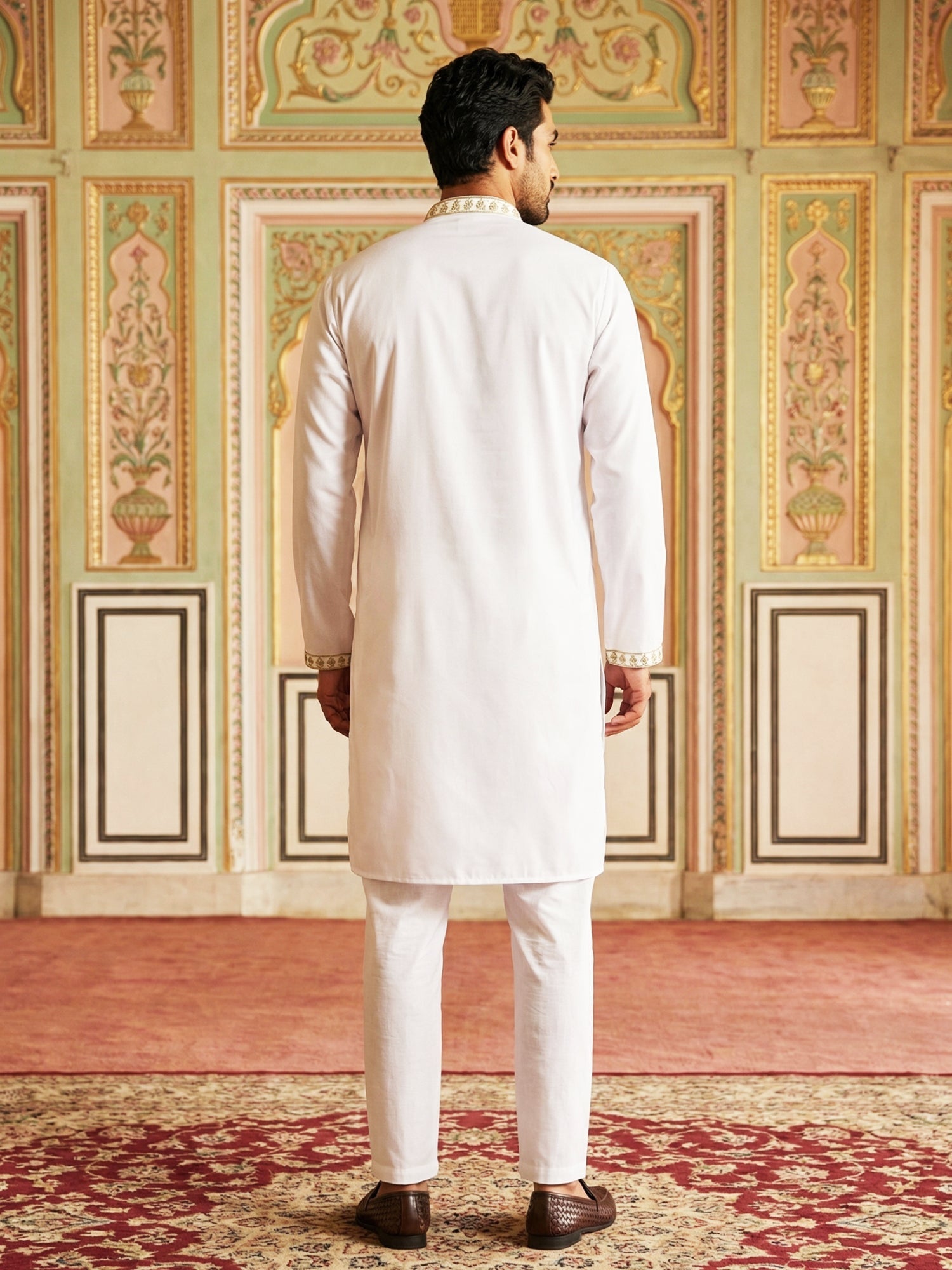 DesiQlo Men Embroidered Kurta Pyjama Set - White - 65KP_P_5537White_S