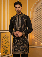 Men’s Imported Japanese Embroidered Kurta Pyjama Set ( 65KP B-P 5538Black ) [FF] [F-9-10]