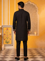Men’s Imported Japanese Embroidered Kurta Pyjama Set ( 65KP B-P 5538Black ) [FF] [F-9-10]