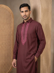 Premium Japanese Embroidery Pathani Kurta Set ( 65KP 5539Maroon ) [FF] [F-8]