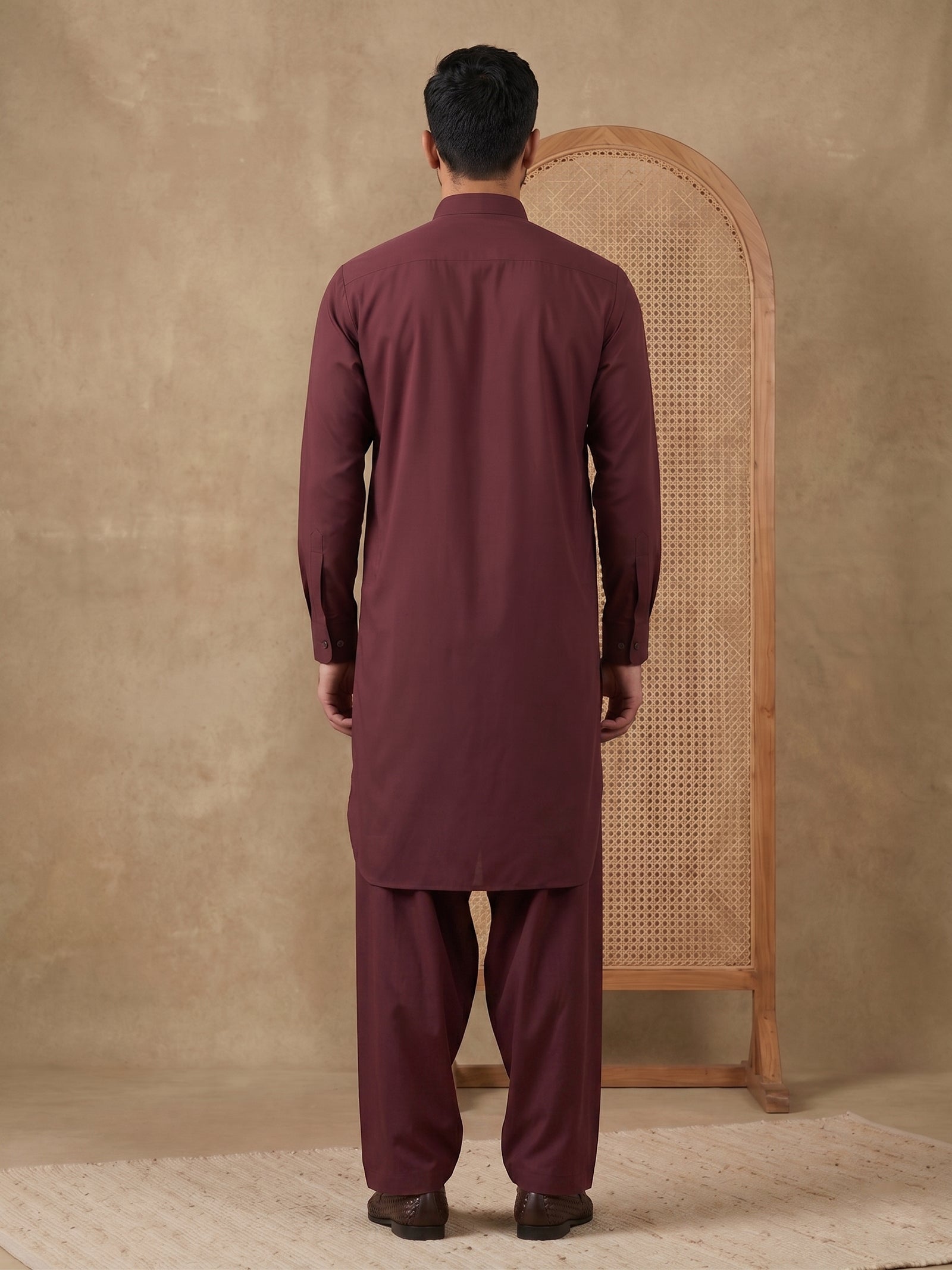 DesiQlo Men Embroidered Kurta Pyjama Set - Maroon - 65KP_5539Maroon_S