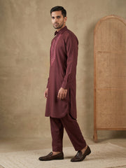 Premium Japanese Embroidery Pathani Kurta Set ( 65KP 5539Maroon ) [FF] [F-8]