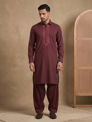 Premium Japanese Embroidery Pathani Kurta Set ( 65KP 5539Maroon ) [FF] [F-8]