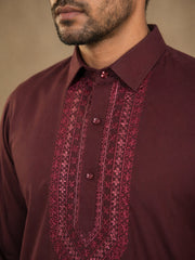 Premium Japanese Embroidery Pathani Kurta Set ( 65KP 5539Maroon ) [FF] [F-8]