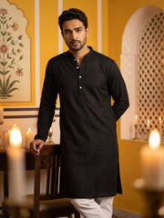 Men’s Silk Blend Thread Work Kurta Set ( 65KP 5543Black ) [FF] [L-18]