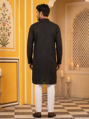Men’s Silk Blend Thread Work Kurta Set ( 65KP 5543Black ) [FF] [L-18]