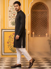 Men’s Silk Blend Thread Work Kurta Set ( 65KP 5543Black ) [FF] [L-18]