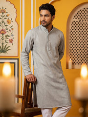 Men’s Silk Blend Thread Work Kurta Set ( 65KP 5543Grey ) [FF] [L-18]