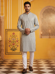 Men’s Silk Blend Thread Work Kurta Set ( 65KP 5543Grey ) [FF] [L-18]