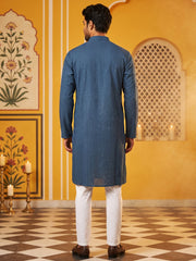 Men’s Silk Blend Thread Work Kurta Set ( 65KP 5543Peacock ) [FF] [L-18]