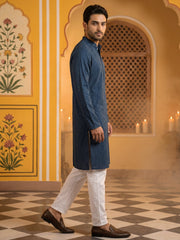 Men’s Silk Blend Thread Work Kurta Set ( 65KP 5543Peacock ) [FF] [L-18]