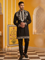 Premium Imported Japanese Embroidered Kurta Set ( 65KP 5544Black ) [FF] [B-3-5]