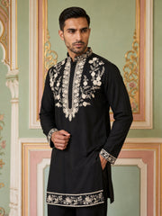 Premium Imported Japanese Embroidered Kurta Set ( 65KP PJ11B 5544Black ) [FF] [B-3-5]