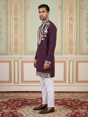 Premium Imported Japanese Embroidered Kurta Set ( 65KP 5544Purple ) [FF] [B-3-5]