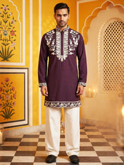 Premium Imported Japanese Embroidered Kurta Set ( 65KP PJ11W 5544Purple ) [FF] [B-3-5]
