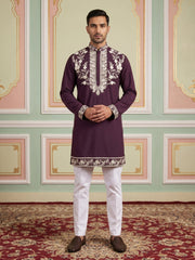 Premium Imported Japanese Embroidered Kurta Set ( 65KP 5544Purple ) [FF] [B-3-5]