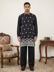 Imported Japanese Embroidered Kurta Set ( 65KP PJ11B 5547Black ) [FF] [A-1-2-3-4]