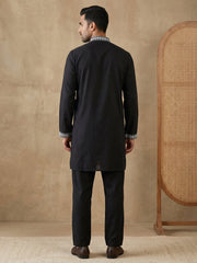 Imported Japanese Embroidered Kurta Set ( 65KP 5547Black ) [FF] [A-1-2-3-4]