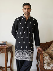 Imported Japanese Embroidered Kurta Set ( 65KP PJ11B 5547Black ) [FF] [A-1-2-3-4]
