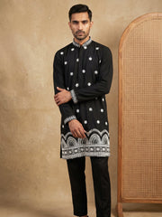 Imported Japanese Embroidered Kurta Set ( 65KP 5547Black ) [FF] [A-1-2-3-4]