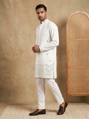 Imported Japanese Embroidered Kurta Set ( 65KP 5547White ) [FF] [A-1-2-3-4]