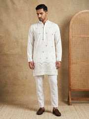 Imported Japanese Embroidered Kurta Set ( 65KP 5547White ) [FF] [A-1-2-3-4]