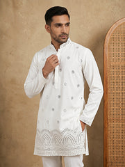 Imported Japanese Embroidered Kurta Set ( 65KP 5547White ) [FF] [A-1-2-3-4]