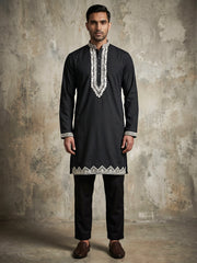 Imported Japanese Fabric Traditional Kurta Set for Men ( 65KP 5548Black ) [FF] [B-1-2]