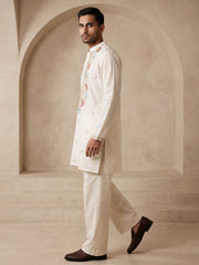 Cotton Blend Floral Embroidered Kurta Set ( 65KP PJ11W 5550White ) [FF] [O-11-14]