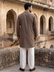 Japanese Fabric Embroidered Kurta Set ( 65KP PJ11W 5551Brown ) [FF] [B-10]