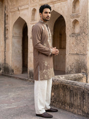 Japanese Fabric Embroidered Kurta Set ( 65KP PJ11W 5551Brown ) [FF] [B-10]
