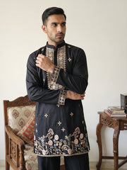Cotton Blend Floral Embroidered Kurta Set ( 65KP PJ11W 5552Black ) [FF] [B-3-4]