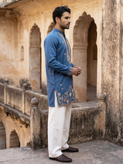 Cotton Blend Floral Embroidered Kurta Set ( 65KP PJ11W 5552Peacock ) [FF] [B-3-4]