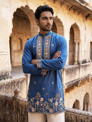 Cotton Blend Floral Embroidered Kurta Set ( 65KP PJ11W 5552Peacock ) [FF] [B-3-4]