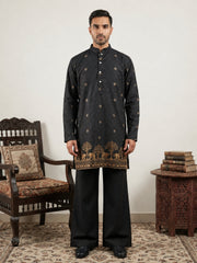 Premium Printed & Thread Work Kurta with Korean Pants ( 65KP PJ11B 5553Black ) [FF] [D-3]