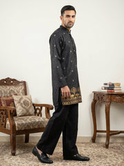 Premium Printed & Thread Work Kurta with Korean Pants ( 65KP PJ11B 5553Black ) [FF] [D-3]