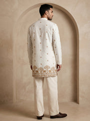 Premium Printed & Thread Work Kurta with Korean Pants ( 65KP PJ11W 5553White ) [FF] [D-3]