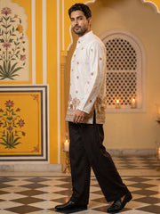 Premium Printed & Thread Work Kurta with Korean Pants ( 65KP PJ11B 5553White ) [FF] [D-3]
