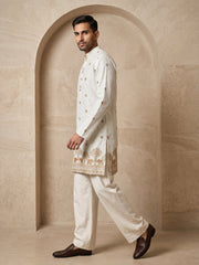 Premium Printed & Thread Work Kurta with Korean Pants ( 65KP PJ11W 5553White ) [FF] [D-3]