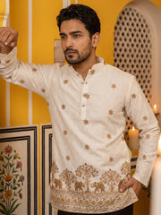 Premium Printed & Thread Work Kurta with Korean Pants ( 65KP PJ11B 5553White ) [FF] [D-3]