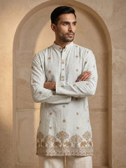 Premium Printed & Thread Work Kurta with Korean Pants ( 65KP PJ11W 5553White ) [FF] [D-3]