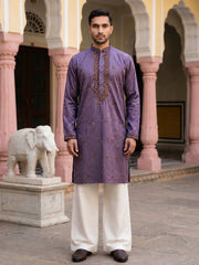 Men's Cotton Blend Embroidered Kurta with Korean Pants ( 65KP PJ11W 5555Purple ) [FF] [A-1-2-3-4]