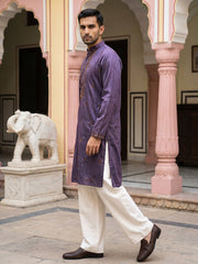 Men's Cotton Blend Embroidered Kurta with Korean Pants ( 65KP PJ11W 5555Purple ) [FF] [A-1-2-3-4]