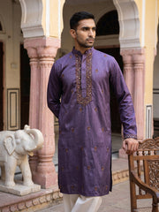 Men's Cotton Blend Embroidered Kurta with Korean Pants ( 65KP PJ11W 5555Purple ) [FF] [A-1-2-3-4]
