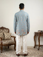 Men's Floral Printed & Thread Work Kurta with Korean Pants ( 65KP PJ11W 5567Blue )